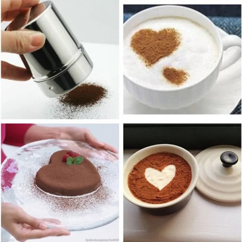 Stainless Steel Powder Sprinkler Dust Cover Kitchen Powder Distributor Cocoa Cinnamon Sugar Season 4