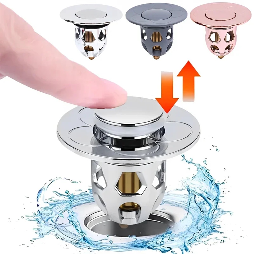 Bathroom Drain Cover PopUp Drain Stopper Hair Catcher Basin Filter Valve 1