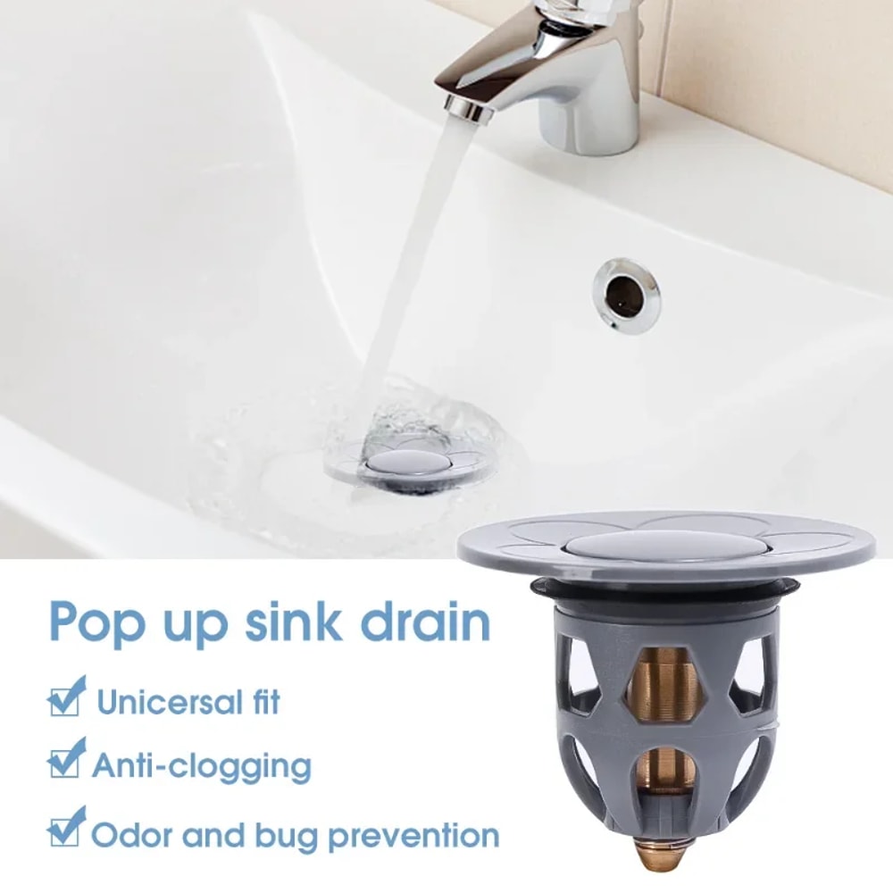 Bathroom Drain Cover PopUp Drain Stopper Hair Catcher Basin Filter Valve 2