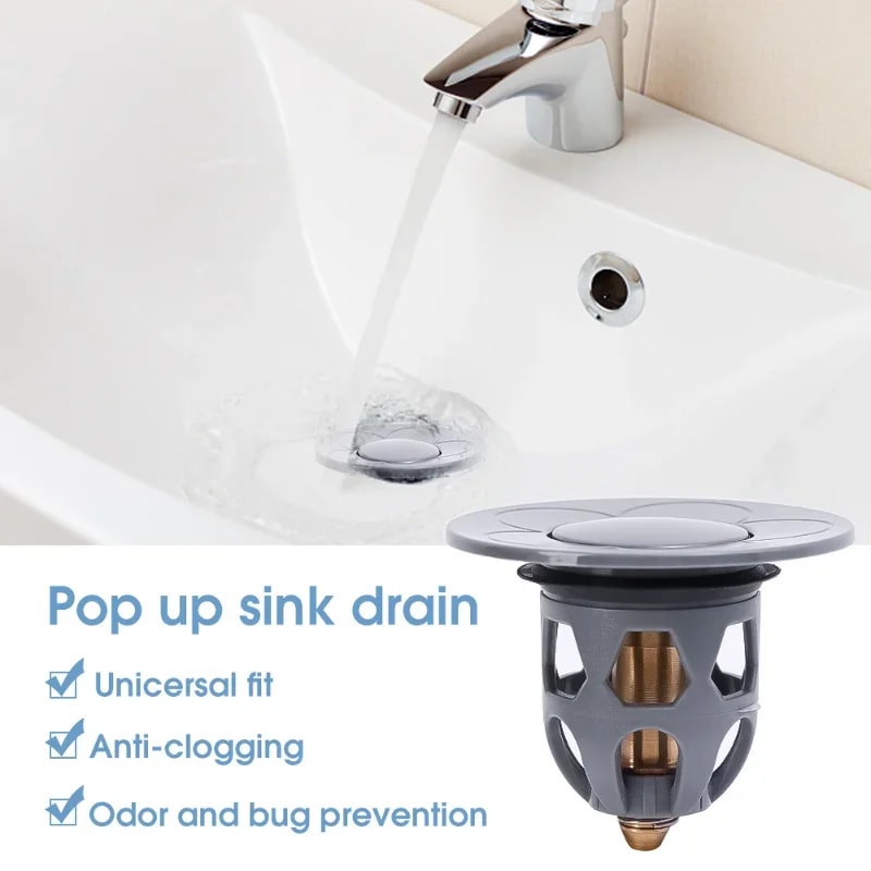 Bathroom Drain Cover PopUp Drain Stopper Hair Catcher Basin Filter Valve 2