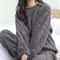 Autumn Women Solid Warm Sets Thicken Velvet Ribbed Fleece Pullover And Pants Casual Pajama Sets 5