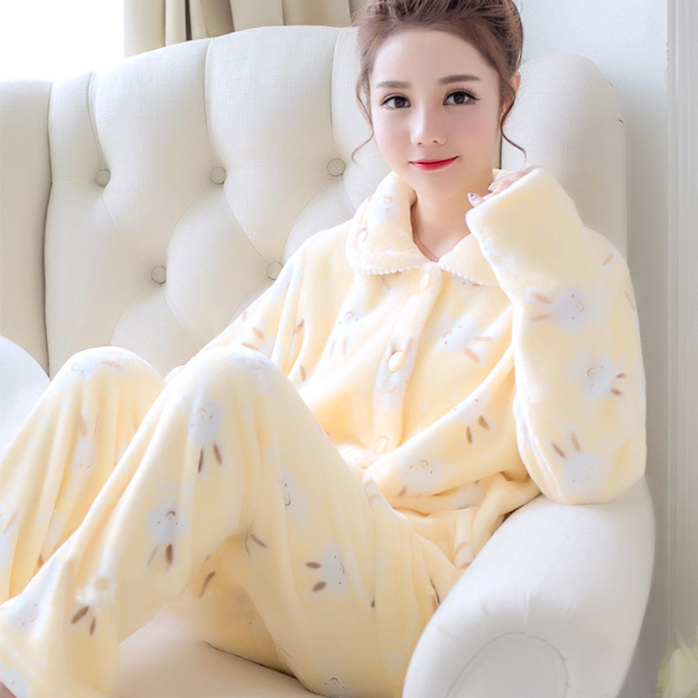 Women Autumn And Winter Warm Pyjamas Home Wear Coral Velvet Pajamas Girls Thickened Padded Flannel 0
