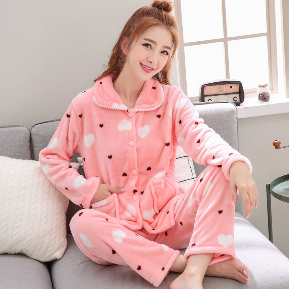 Women Autumn And Winter Warm Pyjamas Home Wear Coral Velvet Pajamas Girls Thickened Padded Flannel 4