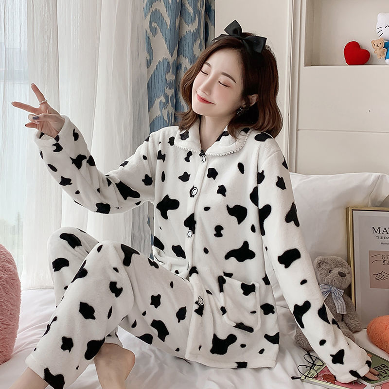 Women Autumn And Winter Warm Pyjamas Home Wear Coral Velvet Pajamas Girls Thickened Padded Flannel 5