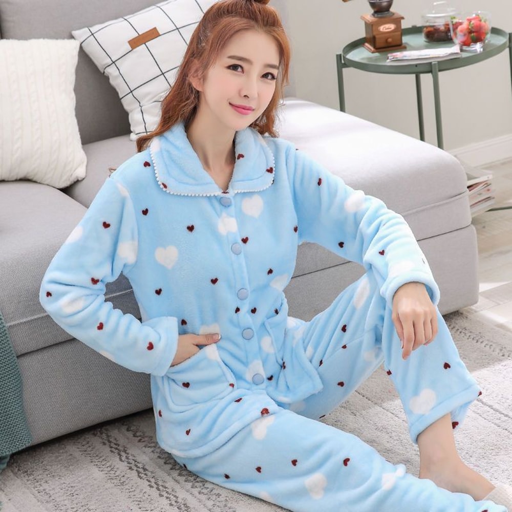 Women Autumn And Winter Warm Pyjamas Home Wear Coral Velvet Pajamas Girls Thickened Padded Flannel 3