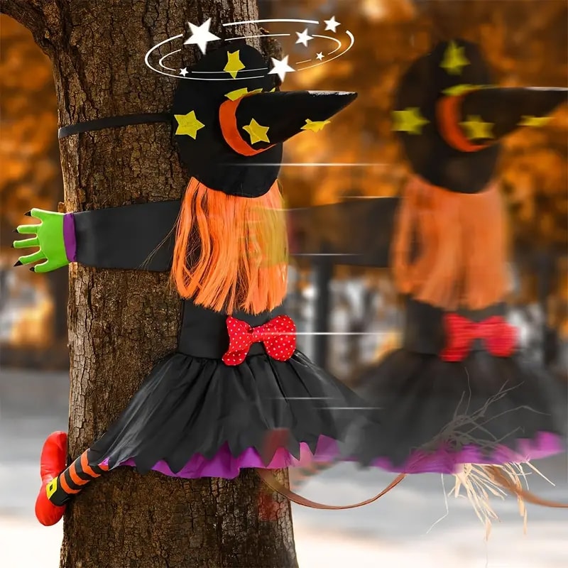 Halloween Orange Hair Witch, Climbing Tree Decoration, Indoor Outdoor Pendants, Halloween Theme Decor