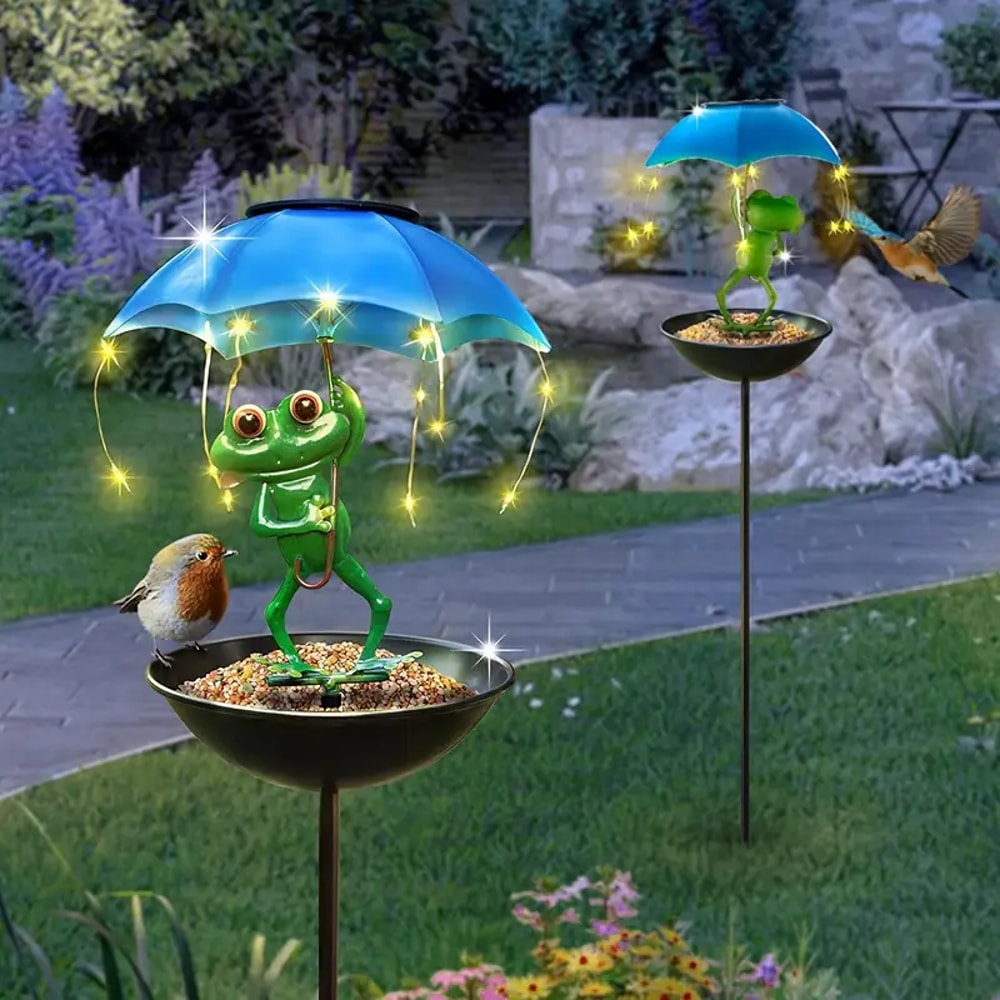 Frog Statue Solar Lawn Lamp Outdoor Hummingbird Feeding Dispenser Solar Powered LED Light String Fo 0