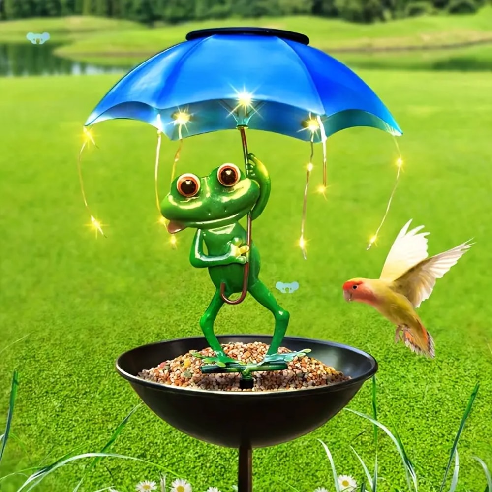 Frog Statue Solar Lawn Lamp Outdoor Hummingbird Feeding Dispenser Solar Powered LED Light String Fo 5
