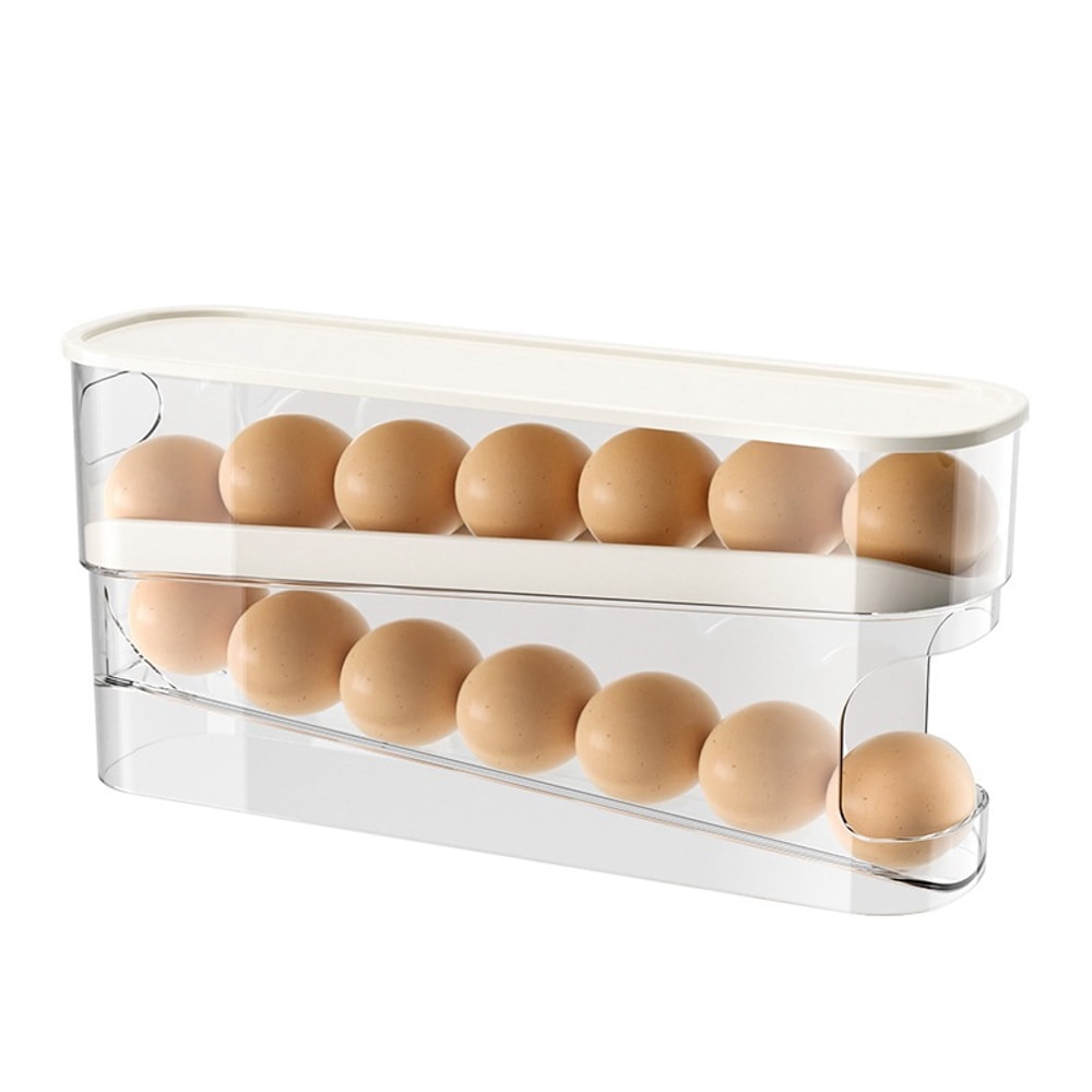 Double Layers Refrigerator Egg Storage Box, Large Capacity, Automatic Scrolling Holder for House hold Use