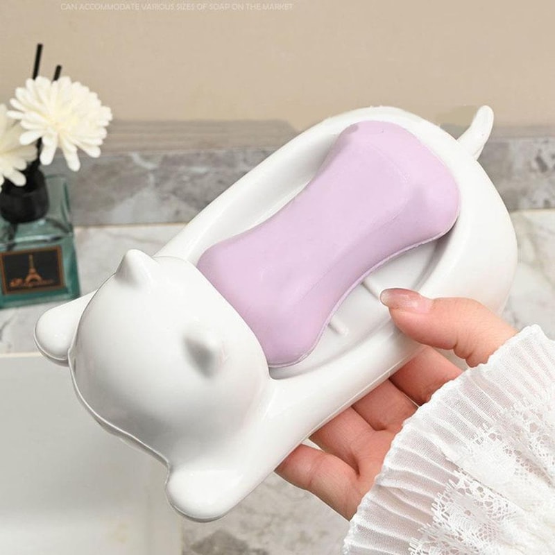 Cute Catshaped Soap Dish Drain Able Sponge Soap Bar Holder Creative Water Drain Soap Tray For House 1