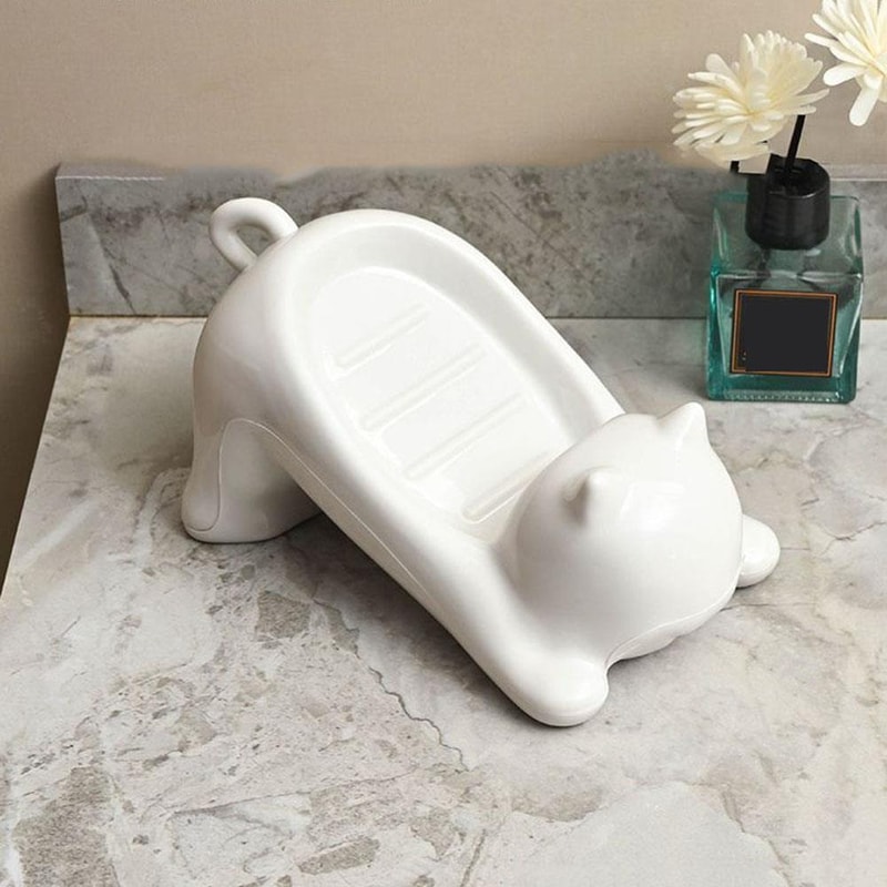 Cute Catshaped Soap Dish Drain Able Sponge Soap Bar Holder Creative Water Drain Soap Tray For House 4