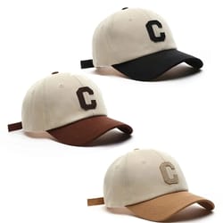 fashion baseball cap for women and men, color block design, letter c patch, summer sun visor