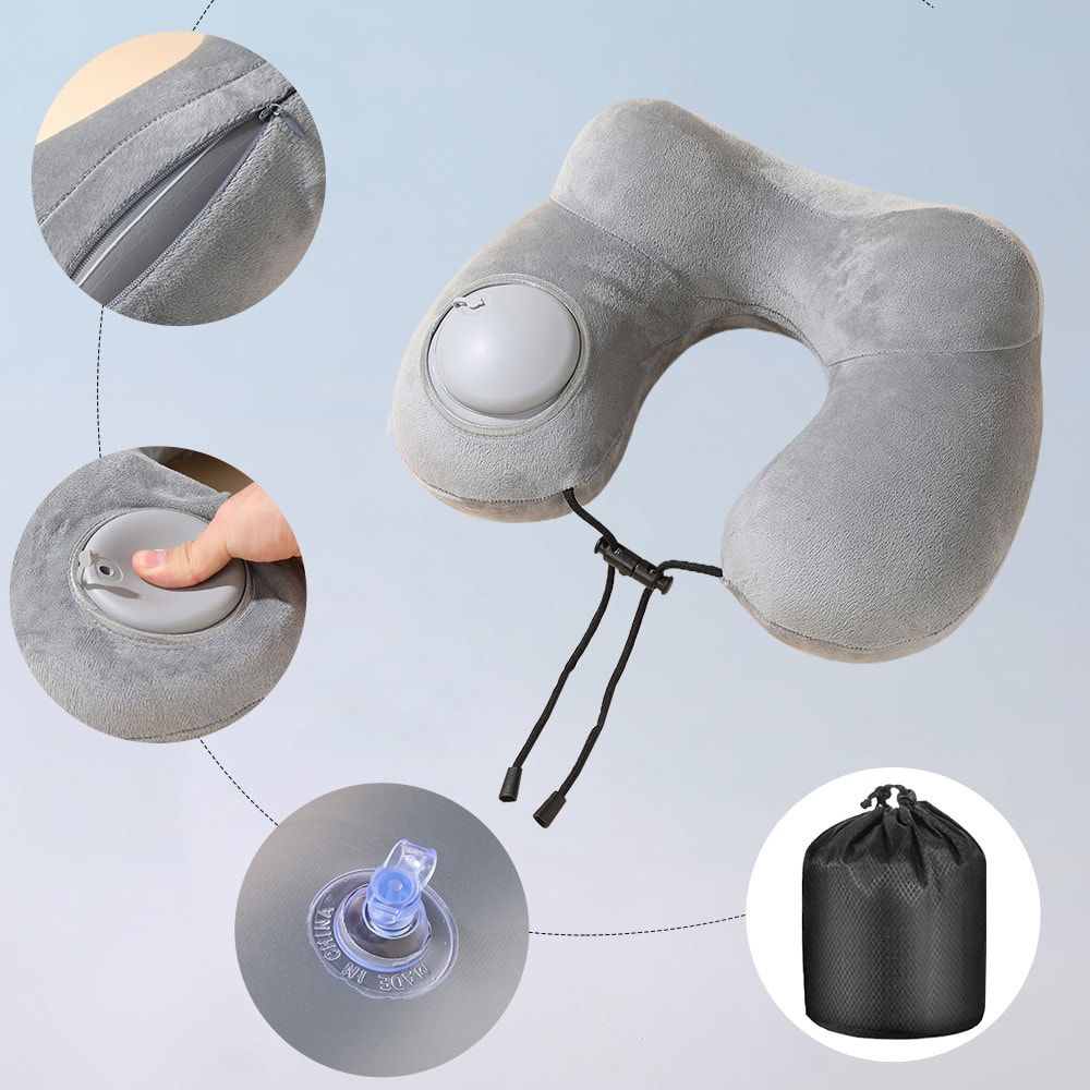 Press and Inflate Portable Neck Pillow, Detachable for Cleaning, Suitable for Travel, Camping, and Business Trips