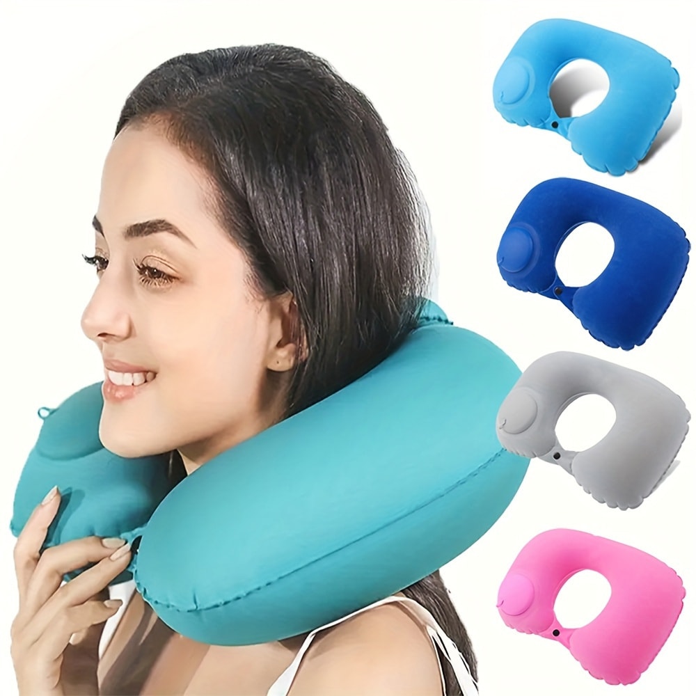 Flocking Inflatable Neck Pillow For Travel Business Trips SelfFilled Portable And Convenient 0