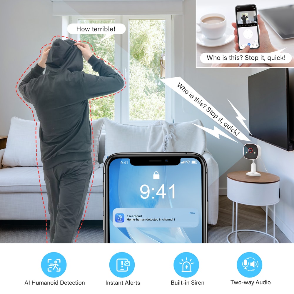 Indoor WiFi Security Camera with Audio, Cloud & SD Card Storage