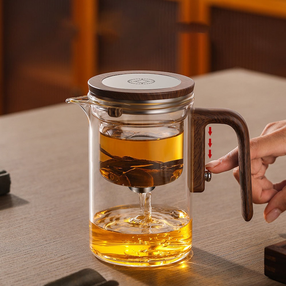 New Tea Pot With Magnetic Switch Glass Wood Handle Tea Separation 1