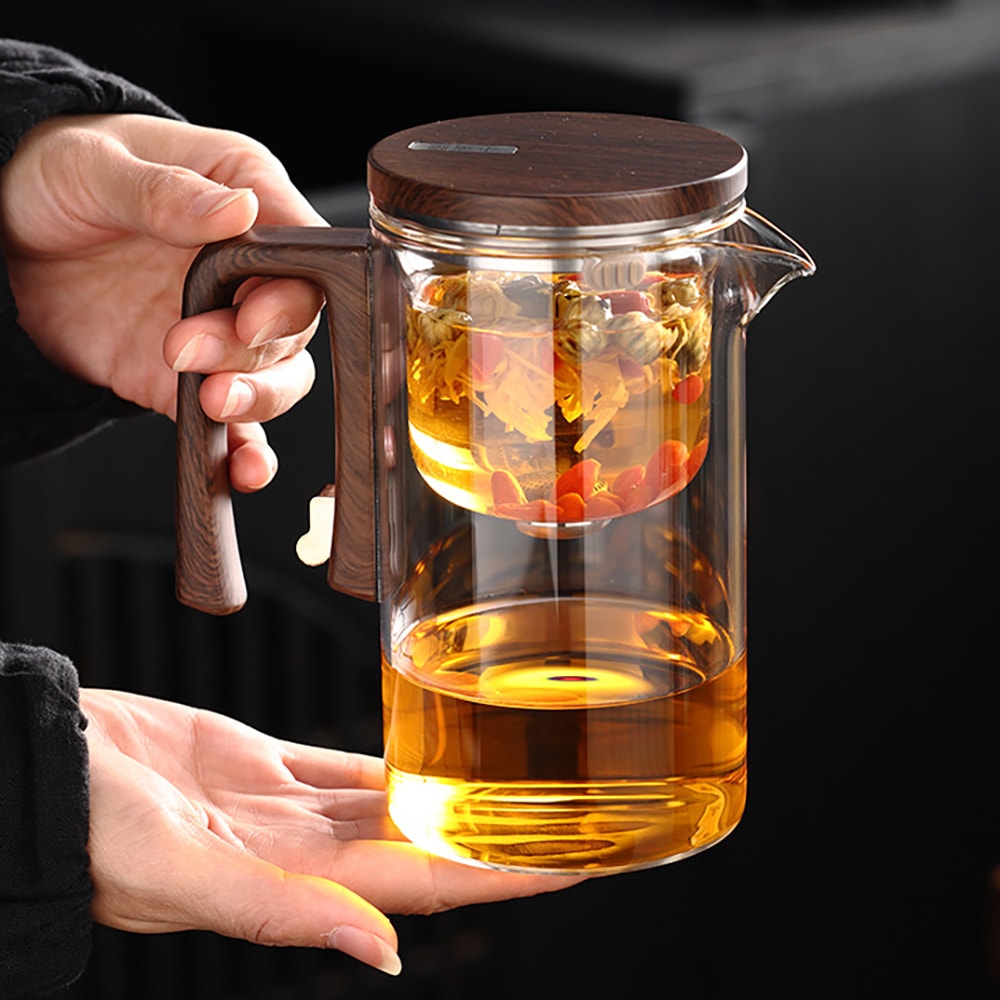 New Tea Pot With Magnetic Switch Glass Wood Handle Tea Separation 3