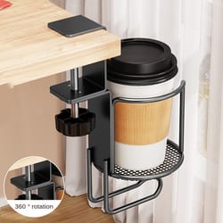 desk cup holder with headphone hanger, anti-spill rotation stand hook for coffee cups