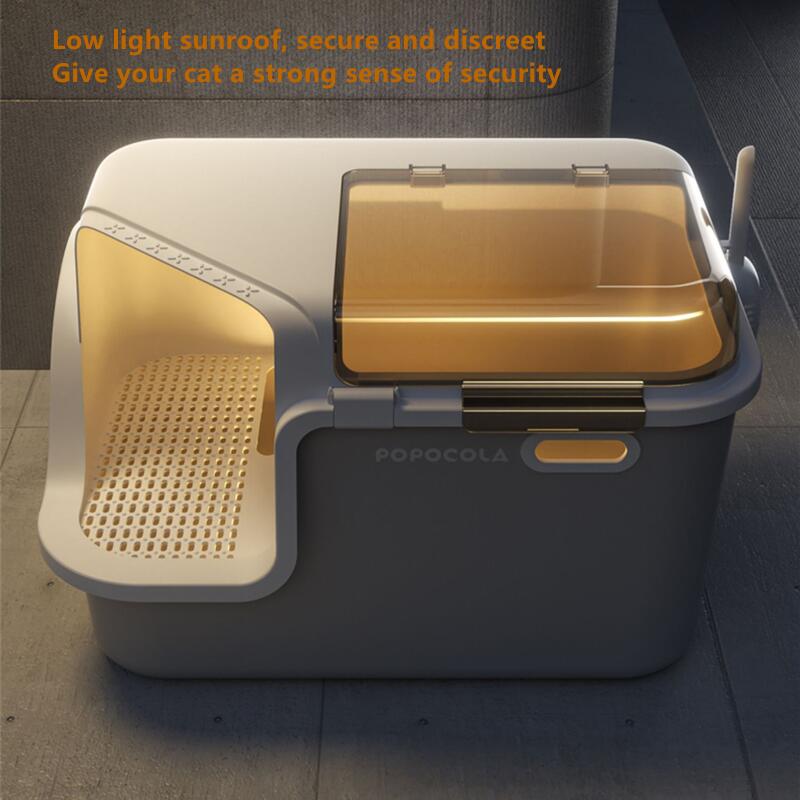 Large Cat Litter Box With Enclosed Design Convenient Lid Splash Proof Corridor Style For Pet Clean 1