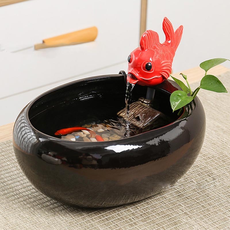 Ceramic Fountain Hydroponic Vase Waterfall Calming Fish Tank Water Feature For Office Home Decor Po