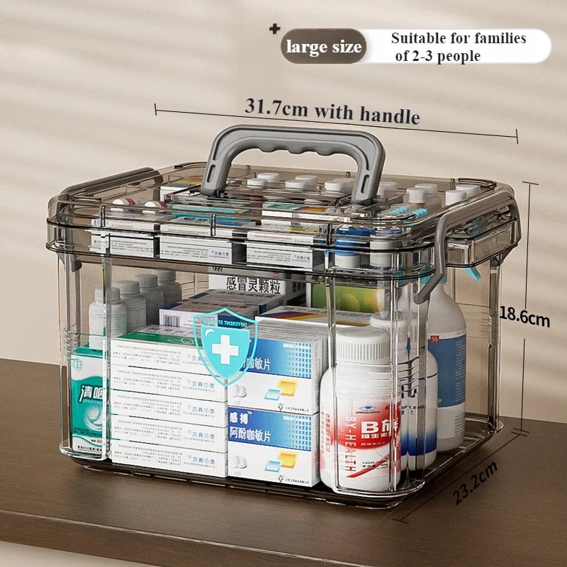 Large Transparent Household Medicine Box With Portable Handle MultiFunctional DustProof Organizer B 4