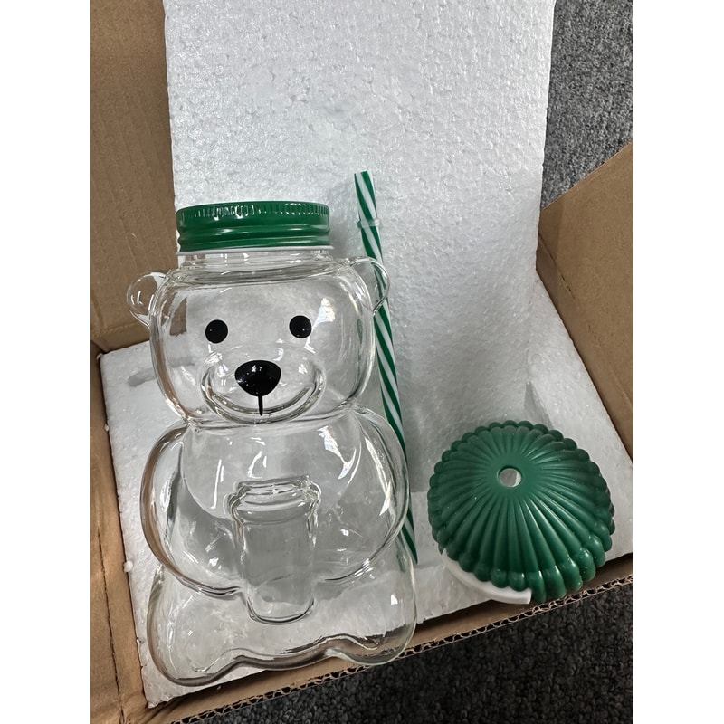 Transparent Bear Shaped Coffee Mug Cute Cartoon Bear Mug Glass Cup With Straw Creative Milk Coffee 0