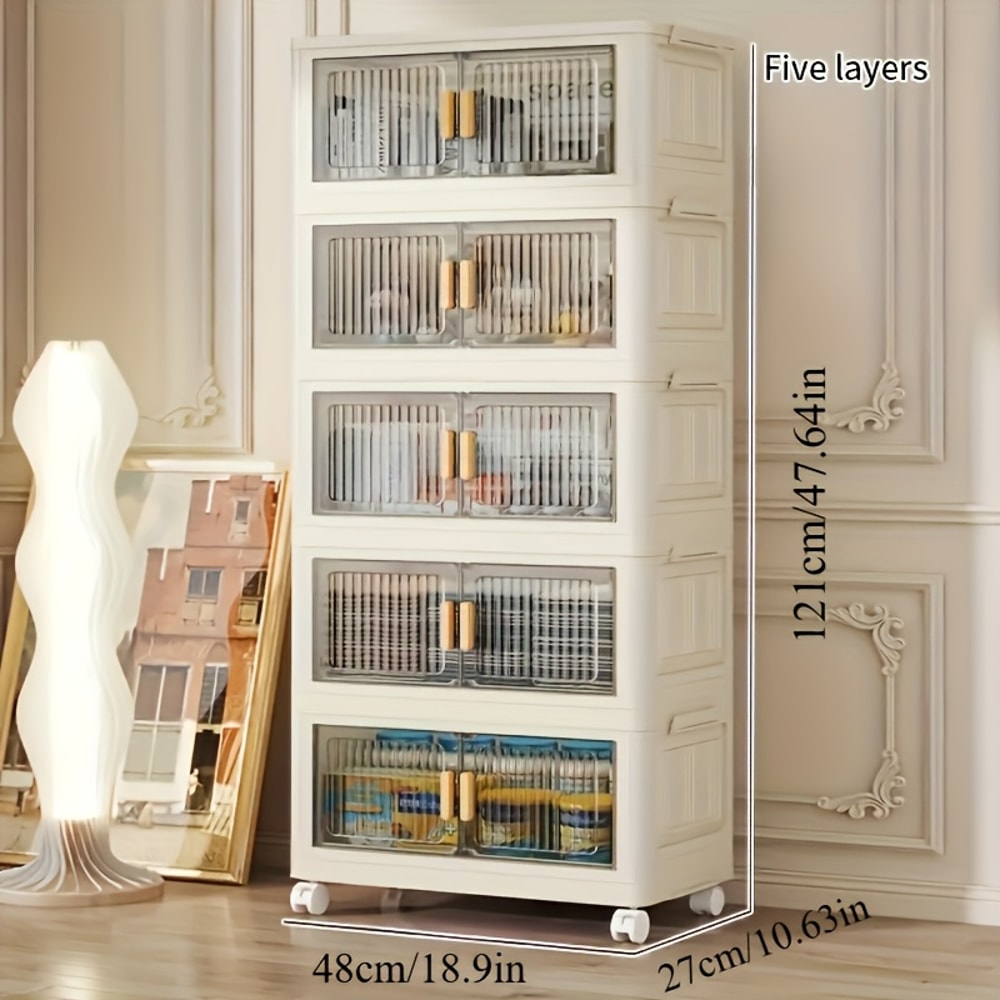 Stack Able Practical Storage Cabinet With Doors And Wheels Spacious Multi Functional Plastic Organi 5