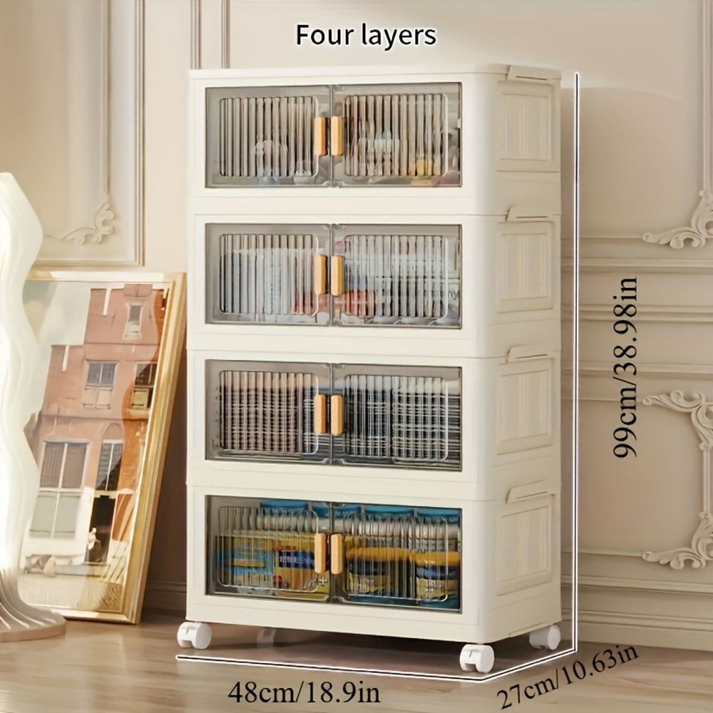 Stack Able Practical Storage Cabinet With Doors And Wheels Spacious Multi Functional Plastic Organi 4