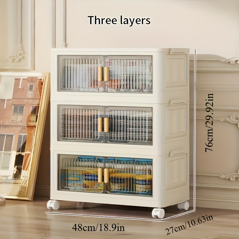 Stack Able Practical Storage Cabinet With Doors And Wheels Spacious Multi Functional Plastic Organi 3