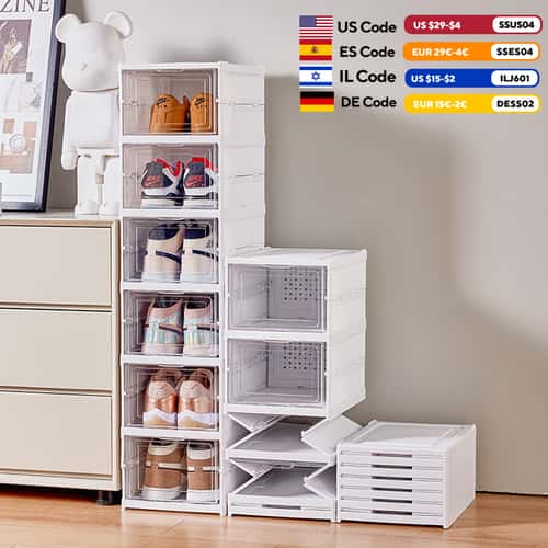Transparent Fold able Shoes Box, Stack able Sneaker Storage Organizer, Dust proof High-top Shoe Rack Shelf