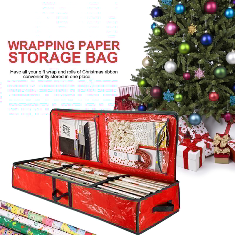 Christmas Wrapping Paper Storage Organizer Durable Oxford Fabric Gift Wrap Storage Bag Fits Ribbon 2