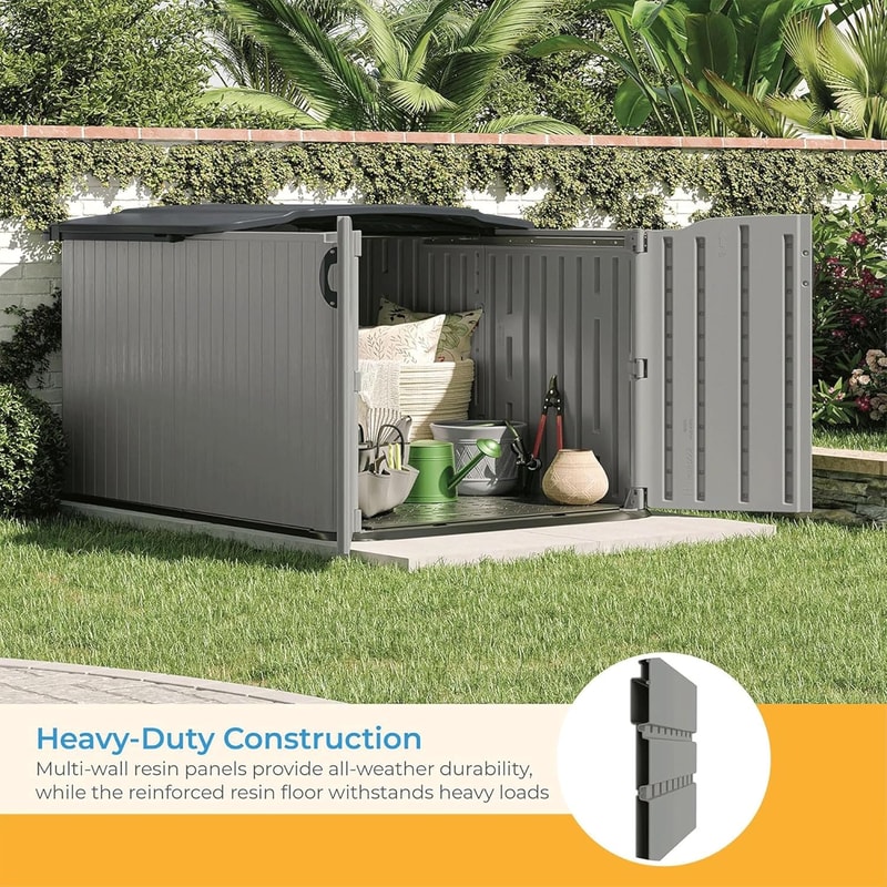 NewGlide Top Horizontal Outdoor Storage Shed With PadLockable Sliding Lid AllWeather Doors 2