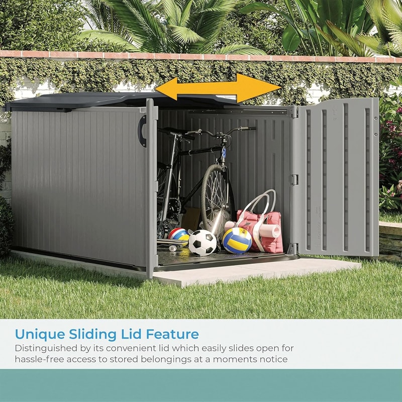 NewGlide Top Horizontal Outdoor Storage Shed With PadLockable Sliding Lid AllWeather Doors 3