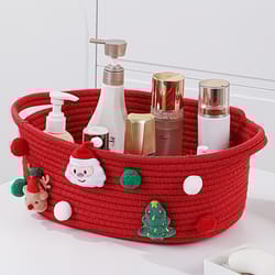 christmas gift basket, red open-top storage basket for tree decorations, presents, candy, decorative holiday home decor