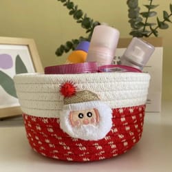 festive red fabric christmas storage basket for gifts and toys, ideal holiday decor