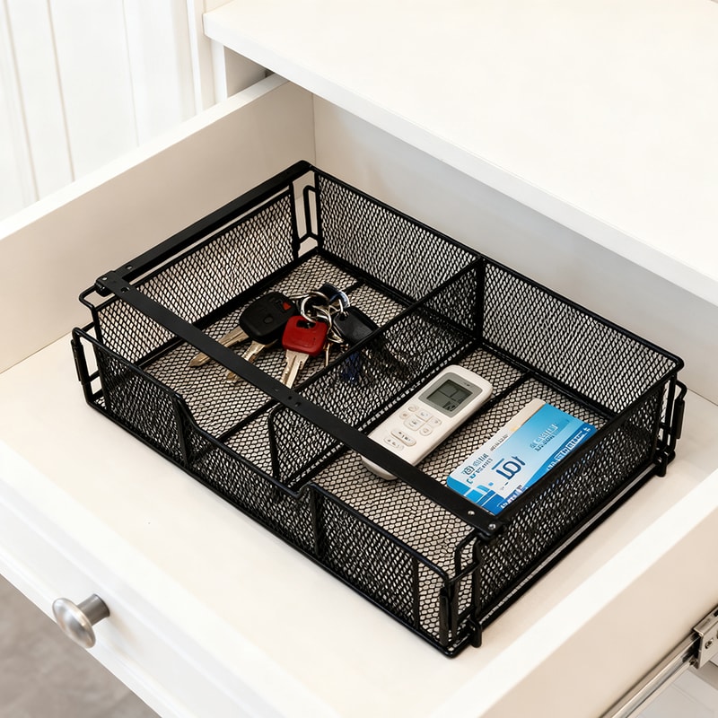 Under Desk Drawer, Desktop Storage Basket, Black Assembly Storage Box for Desk Organization