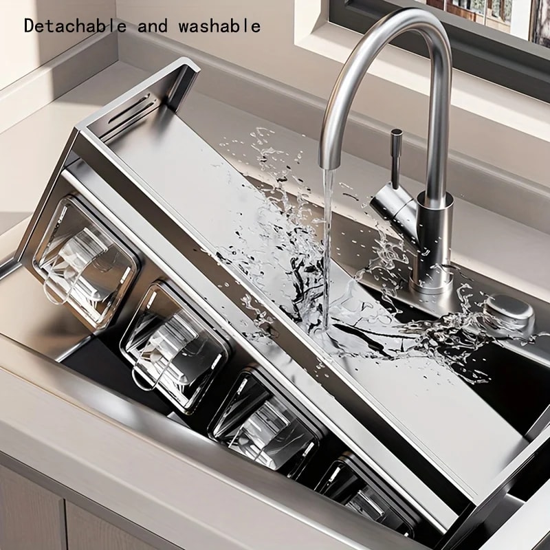 Stainless Steel Wall-Mounted Spice Rack, Multi-Functional Kitchen Storage Organizer