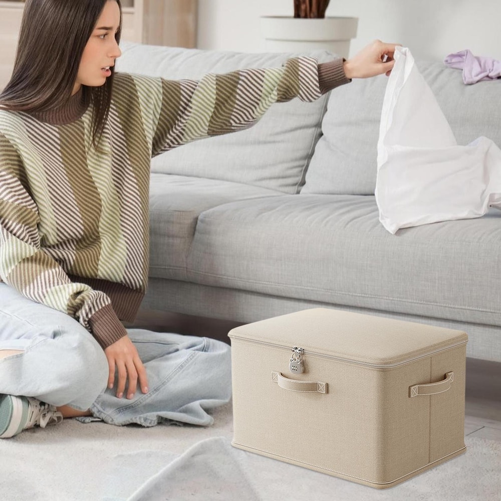 Lockable Storage Box Odor Proof Stackable Container With Handle Washable Shelf Baskets For Clothing 4