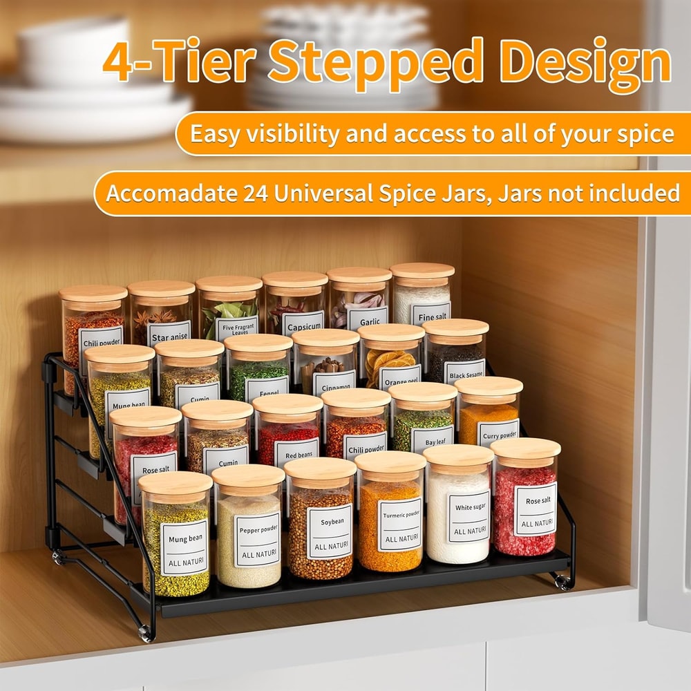 Spice Rack Countertop, Space-Saving Storage for Herb Jars, Wall Mounted Kitchen Cabinet Holder, Tidy Seasoning Organizer
