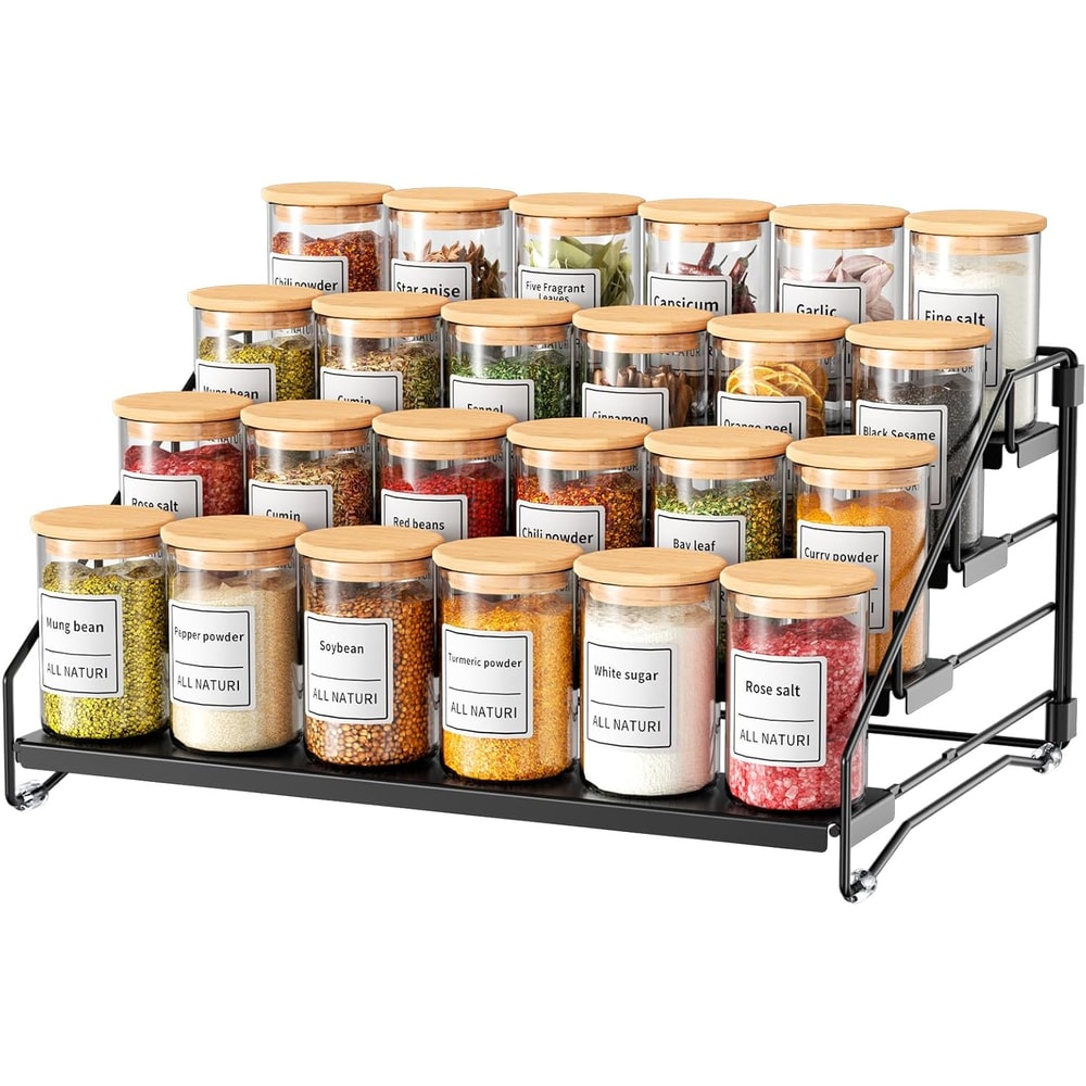 Spice Rack Countertop, Space-Saving Storage for Herb Jars, Wall Mounted Kitchen Cabinet Holder, Tidy Seasoning Organizer