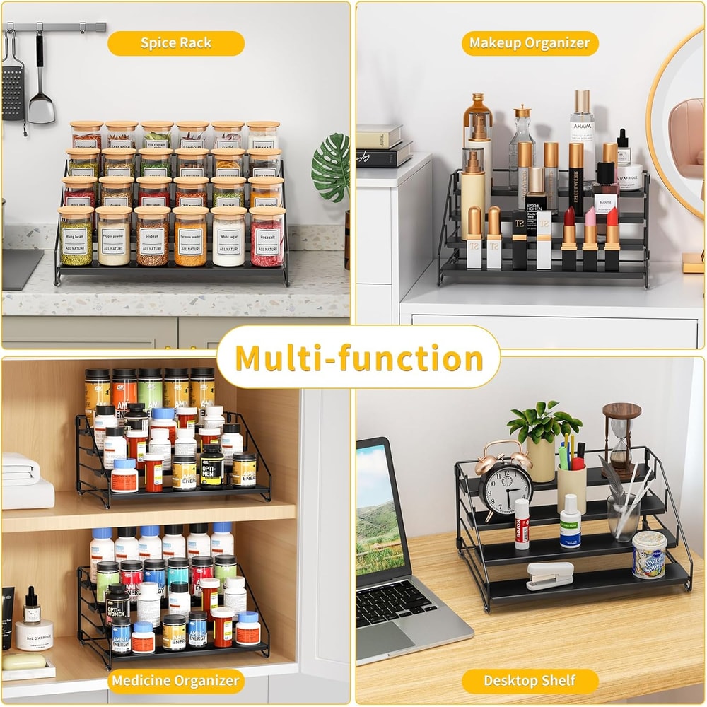 Spice Rack Countertop, Space-Saving Storage for Herb Jars, Wall Mounted Kitchen Cabinet Holder, Tidy Seasoning Organizer