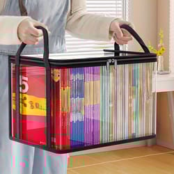 large capacity transparent pvc storage bag with flip cover, multi-purpose organizer for books, clothes, snacks