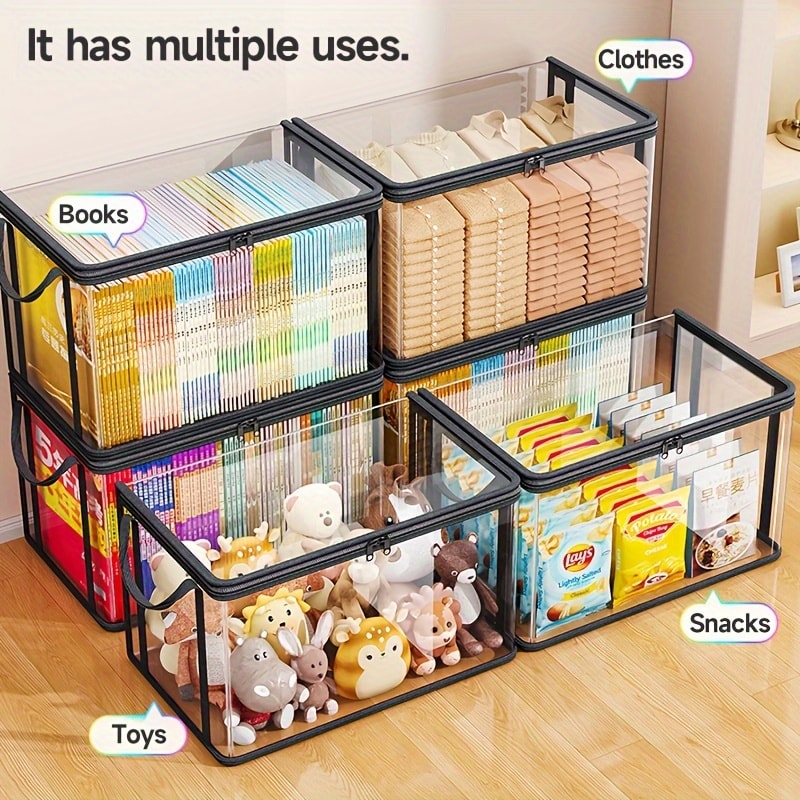 Large Capacity Transparent PVC Storage Bag With Flip Cover MultiPurpose Organizer For Books Clothes 2