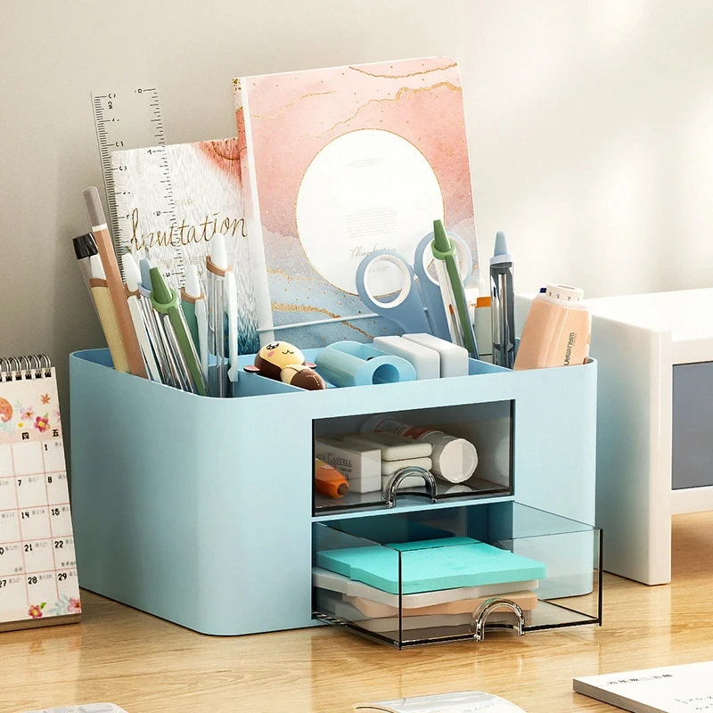 Stationery Storage Box Desk Office Pen Holder Drawer Type Multiple Compartments Dust Prevention For 3