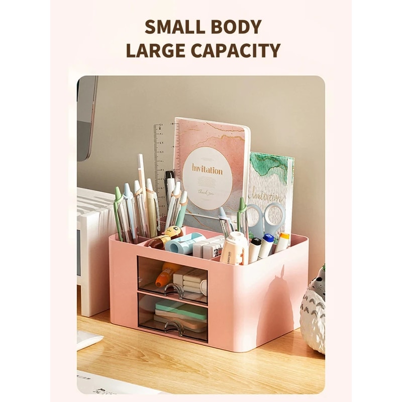 Stationery Storage Box Desk Office Pen Holder Drawer Type Multiple Compartments Dust Prevention For 5