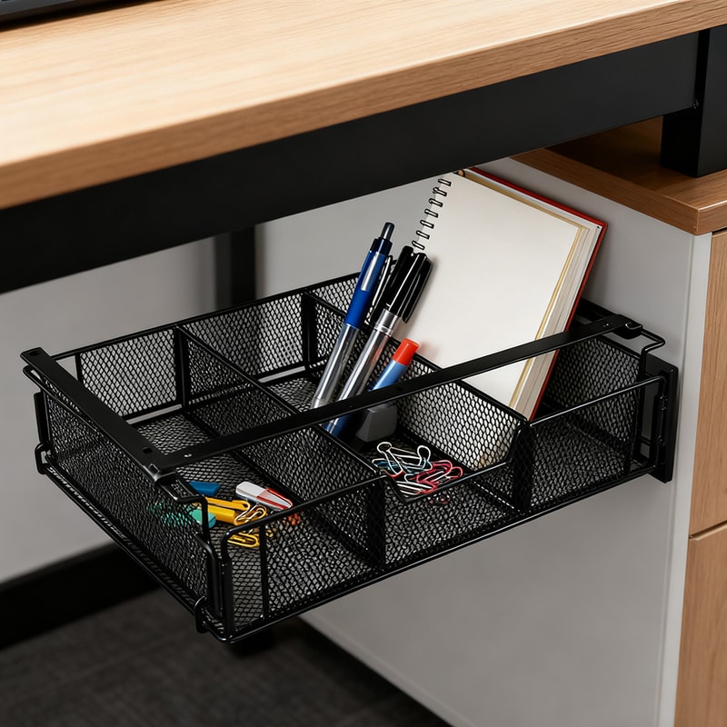 Under Desk Drawer, Black Assembly Storage Basket, Desktop Storage Basket, Drawer Storage Box, Desk Storage Organizer