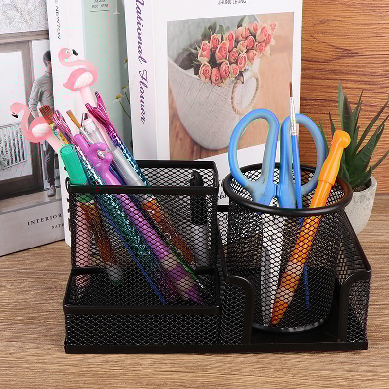Creative Metal Pen Holder Desk Stationery Organizer Pencil File Storage Rack Grid Storage Box For O 2