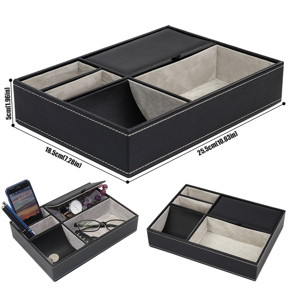 Leather Men Valet Tray Office Desktop Storage Box Multi Functional Bedside Table Organizer For Des 1