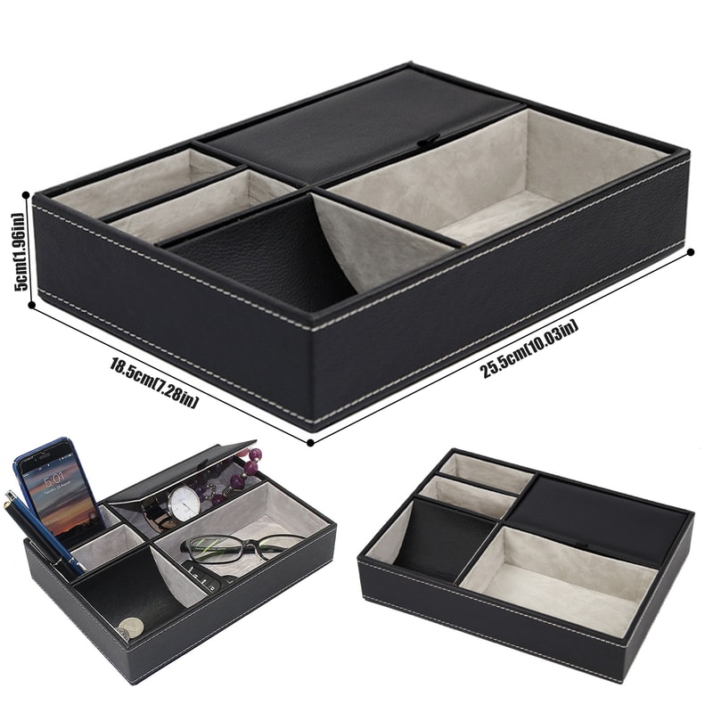 Leather Men Valet Tray Office Desktop Storage Box Multi Functional Bedside Table Organizer For Des 1