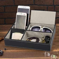 leather men valet tray, office desktop storage box , multi functional bedside table organizer for desktop